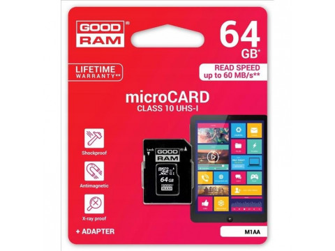 GOODRAM MEMORIJSKA KARTICA MICROSD 64GB CLASS 10 + ADAPTER