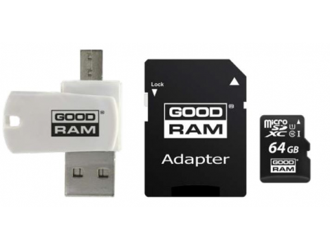 GOODRAM ČITAČ KARTICA microSDHC 64GB CL10 + adapter + card reader