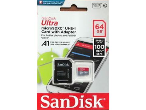 SANDISK ULTRA microSDXC 64GB 100MB/s A1 + ADAPTER SD