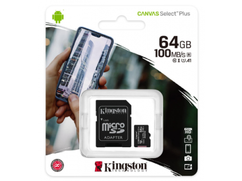 KINGSTON MICROSD 64GB CLASS10 CANVAS SELECT PLUS 100 MB/s