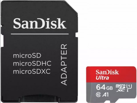 SANDISK ULTRA MICROSDXC MEMORIJSKA KARTICA A1 64GB 140MBS +  ADAPTER