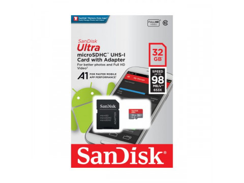 SANDISK ULTRA microSDHC 32GB 98MB/S A1 + ADAPTER SD