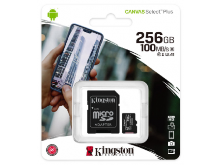 KINGSTON MICROSD 256GB CLASS10 CANVAS SELECT PLUS 100 MB/s + ADAPTER
