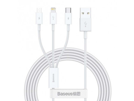 BASEUS KABEL 3 U 1 IPHONE 8 PIN - MICRO USB + USB-C 1,5 M 3,5A WHITE