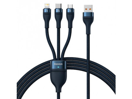 BASEUS KABEL 3 U 1 IPHONE 8 PIN - MICRO USB + USB-C 1,5 M 3,5A 100W BLUE