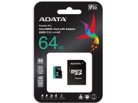 ADATA MEMORY CARD microSD PREMIER PRO 64GB + ADAPTER