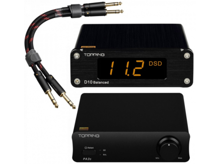 PACK TOPPING PA3S CLASS D AMPLIFIER + D10 BALANCED DAC + TCT1 JACK 6.35MM CABLES BLACK