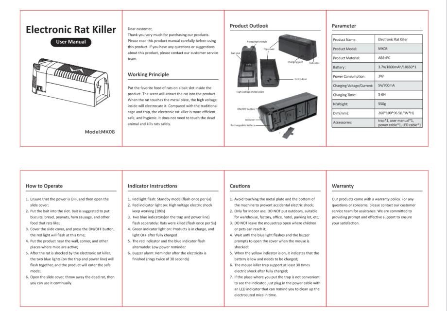 ELEKTRONIČKA ZAMKA ZA GLODAVCE, MIŠEVE I ŠTAKORE MK8