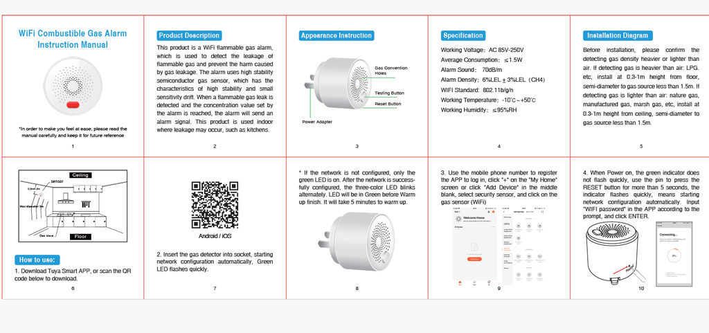 TUYA WIFI SMART MOBILE APP LPG GAS AND CH4 DETECTOR ALARM, DETEKTOR LPG I CH4 PRIRODNOG PLINA PST-RQ400A
