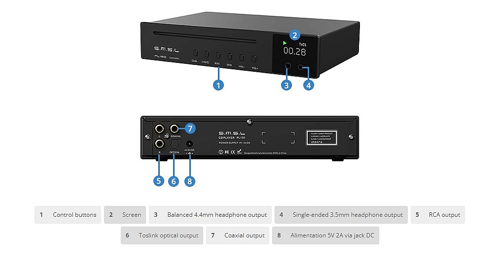 SMSL PL150 CD PLAYER CS43198 CRNI