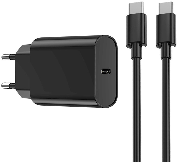WIWU WALL CHARGER WI-U001 PD 20W 1X USB-C BLACK + CABLE USB-C - USB-C