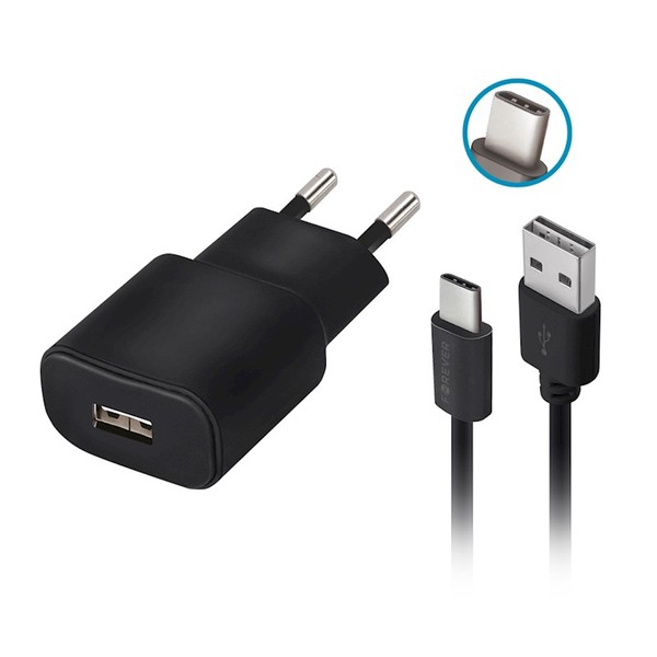 FOREVER TC-01 PUNJAČ 1x USB 2A CRNI + USB-C KABEL