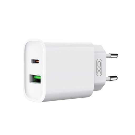 XO ZIDNI PUNJAČ CE02A PD 20W QC 3.0 18W 1x USB 1x USB-C BIJELI + USB-C – USB-C KABEL
