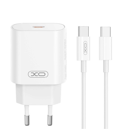 XO ZIDNI PUNJAČ CE25 PD 25W 1x USB-C + CABLE USB-C - USB-C BIJELI