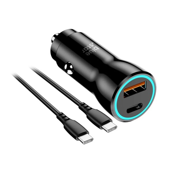 AUTO PUNJAČ BLUE STAR 25W (PD, QC 3.0, AFC, PPS) S USB C PRIKLJUČKOM I USB C-C KABELOM 60W