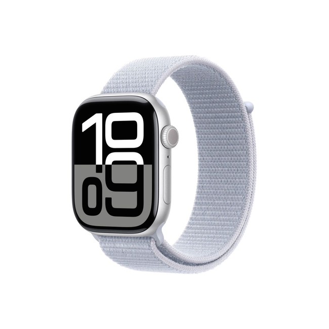 APPLE WATCH SERIES 10 GPS 46MM SILVER ALUMINIUM CASE WITH SPORT LOOP BLUE CLOUD