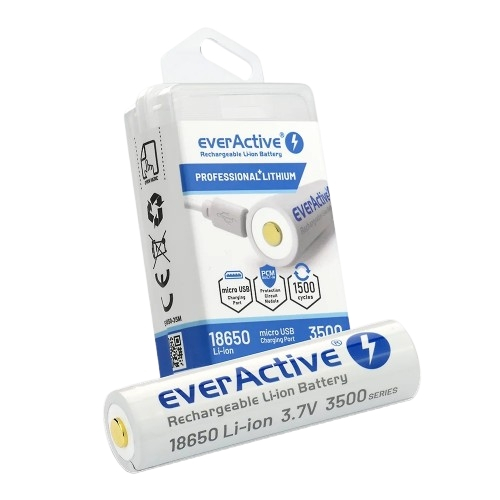 EVERACTIVE 18650 3.7V LI-ION PUNJIVA  BATERIJA 3500 MAH SA KUTIJOM I MICRO-USB UTOROM