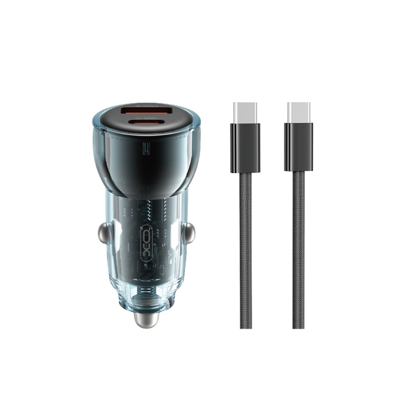 XO AUTO PUNJAČ CC60 60W 1x USB 1x USB-C PLAVI+ USB-C - USB-C KABEL
