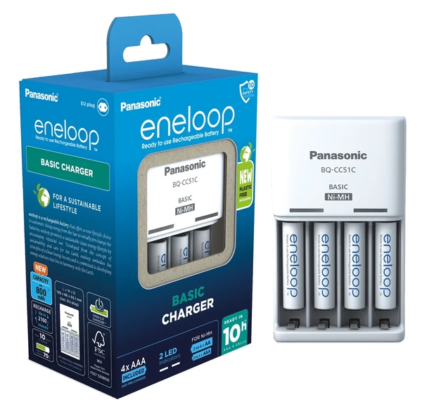 PANASONIC PUNJAČ ZA BATERIJE 800MAH NI-MH ENELOOP BQ-CC51+ 4 x R03/AAA