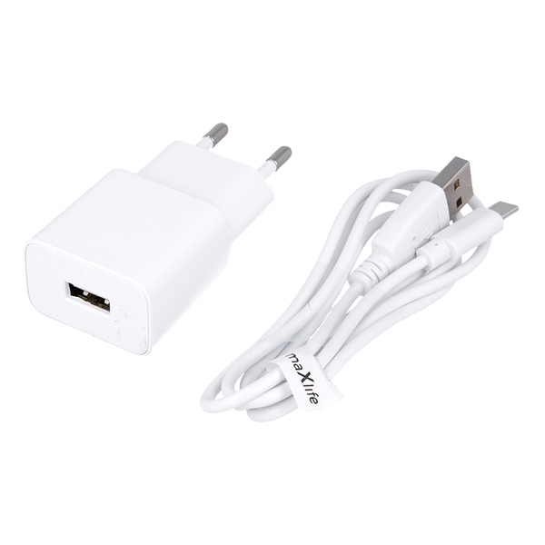 MAXLIFE PUNJAČ ZA MOBITEL MXTC-01 1x USB 2.1A BIJELI + USB-C KABEL