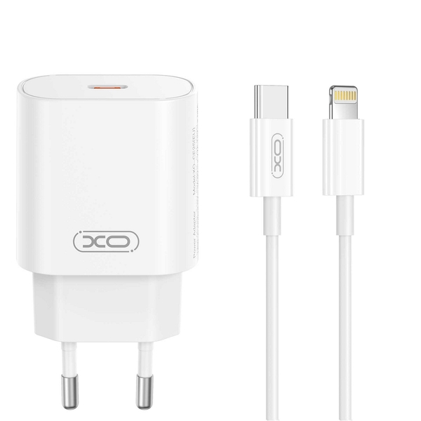 XO ZIDNI PUNJAČ CE25 PD 25W 1x USB-C + KABEL USB-C - LIGHTNING BIJELI