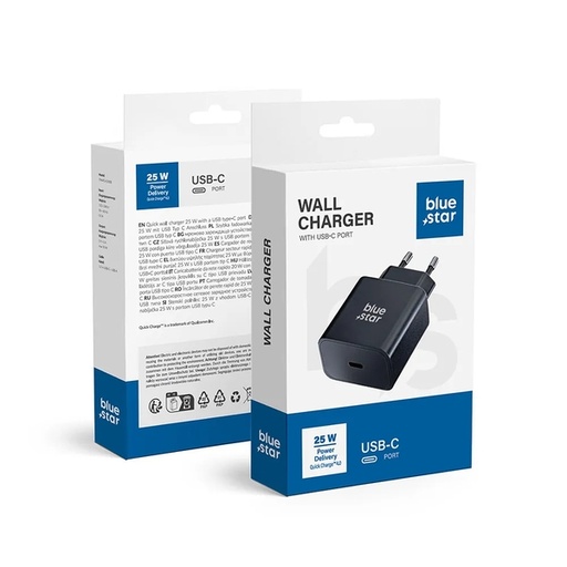 BLUE STAR PUTNI PUNJAČ TIP C PD QC4.0 3A 25W TFB-TC-25WPD CRNI