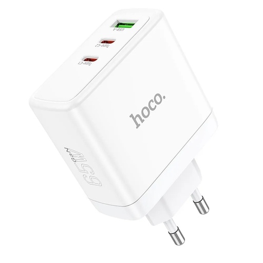 HOCO ZIDNI PUNJAČ 2 x TIP C + USB A QC PD 65W GaN N30 BIJELI