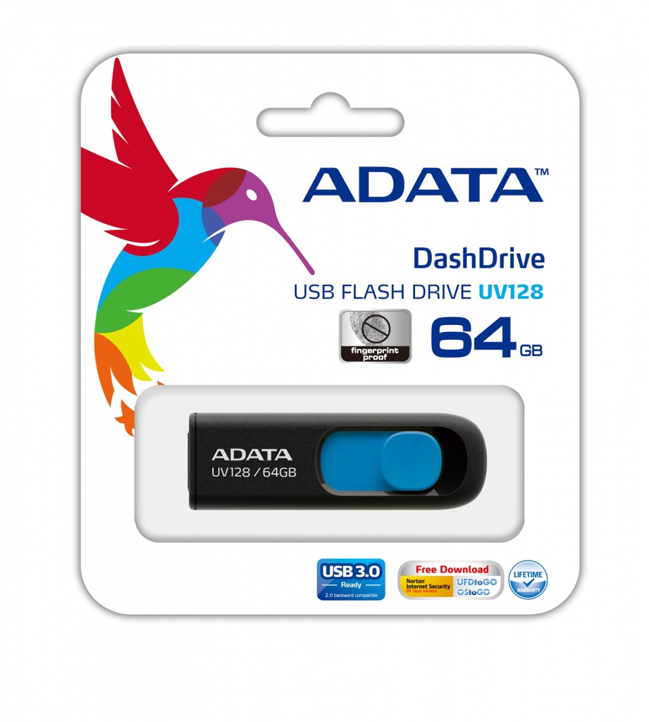 ADATA DASHDRIVE UV128 64GB USB3.0 Black-Blue 90MB / 40MB