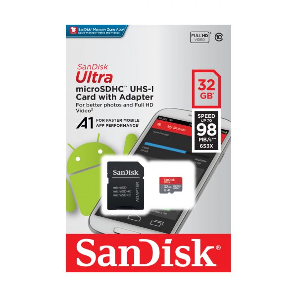SANDISK ULTRA microSDHC 32GB 98MB/S A1 + ADAPTER SD