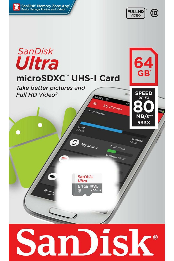 SANDISK MEMORIJSKA KARTICA ULTRA MICROSDXC 64GB 100MB/S UHS-I CLASS 10