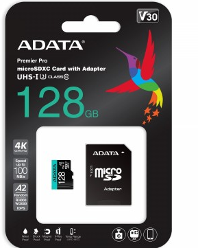 ADATA MEMORY CARD microSD PREMIER PRO 128GB + ADAPTER