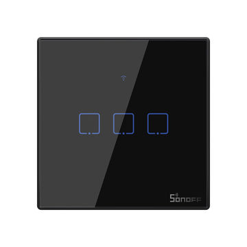 SONOFF T3EU3C-TX, SMART WI-FI APP i RF REMOTE SKLOPKA ZA SVJETLO CRNA, 3 GRUPE TROŠILA