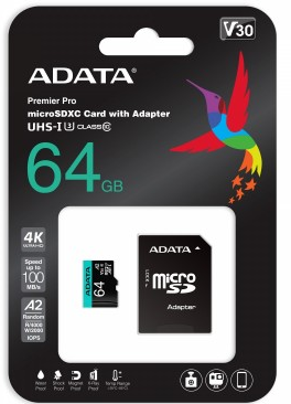 ADATA MEMORY CARD microSD PREMIER PRO 64GB + ADAPTER