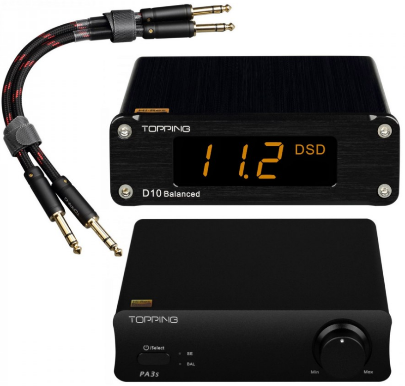 PACK TOPPING PA3S CLASS D AMPLIFIER + D10 BALANCED DAC + TCT1 JACK 6.35MM CABLES BLACK