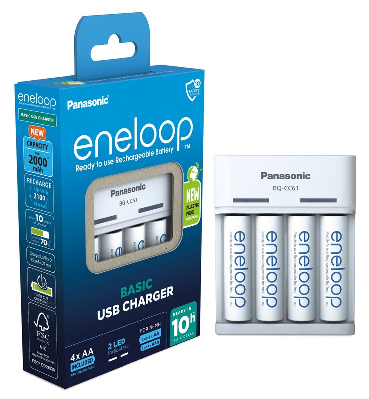 PANASONIC PUNJAČ ZA BATERIJE BQ-CC61 ENELOOP USB CHARGER AA + 4X R6 2000 PUNJIVE BATERIJE