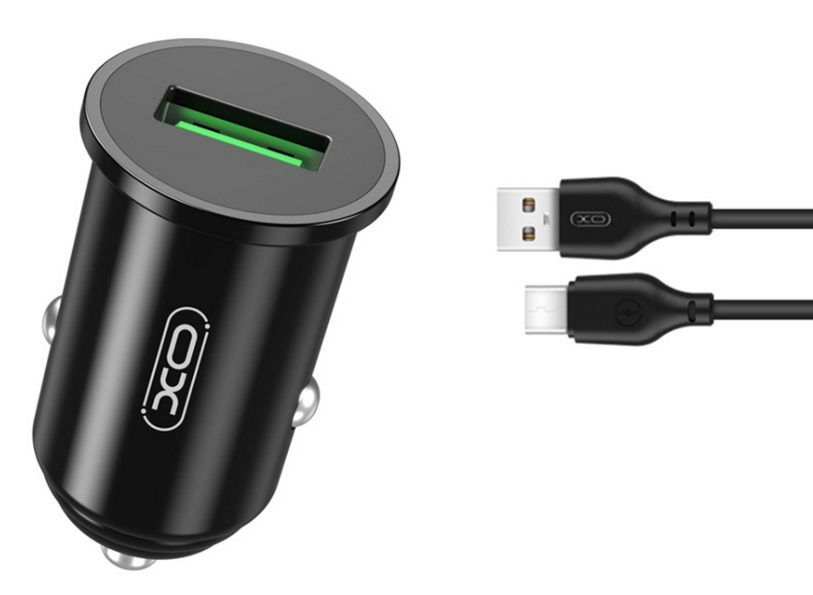 XO AUTO PUNJAČ TZ12 QC 3.0 18W 1X USB BLACK + USB-C KABEL