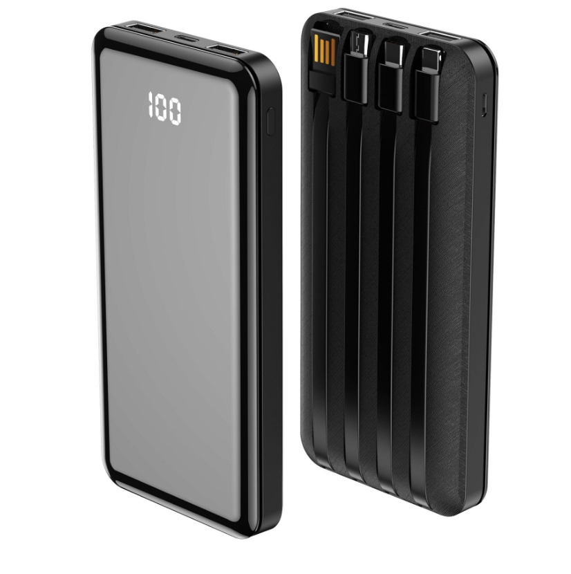 FOREVER POWER BANK TB-411 10000 MAH S KABELIMA USB-C - LIGHTNING - MICROUSB CRNI