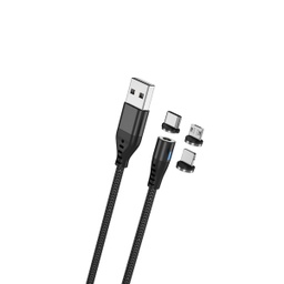 [ACCTFO2347] MAXLIFE MXUC-02 MAGNETSKI KABEL USB - LIGHTNING - USB-C - MICROUSB 1M 2A CRNI