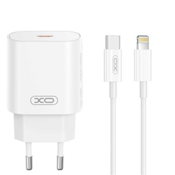 [ACCTFO2402] XO ZIDNI PUNJAČ CE25 PD 25W 1x USB-C + KABEL USB-C - LIGHTNING BIJELI
