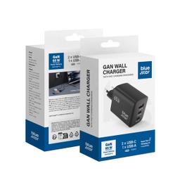 [ACCPT2961] BLUE STAR PUTNI PUNJAČ GaN 4A 65W 2 x TIP C + USB A PD QC4.0 VT-43 CRNI