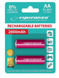 [ESPBAT105] ESPERANZA PUNJIVE BATERIJE EZA103R AA 2 x 2000 mAh Ni-Mh RED