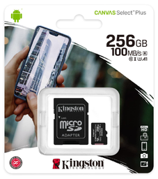 [MEM631] KINGSTON MICROSD 256GB CLASS10 CANVAS SELECT PLUS 100 MB/s + ADAPTER