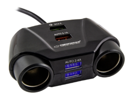 [ESPACC813] ESPERANZA CIGARETTE LIGHTER SOCKET SPLITTER WITH USB QUICK CHARGE 3.0